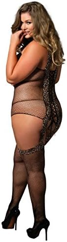 Leg Avenue Women's Plus-Size Reversible Fishnet Body Stocking with Lace Up Back
