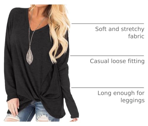 Image of SimpleFun Womens Tops Long Sleeve Shirts V Neck Loose Twist Knot Fall Tunic