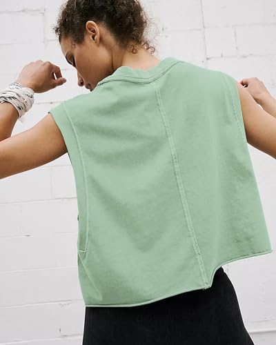 Image of HUGOOME Women Workout Tank Tops Oversized Crop Sleeveless Tee Loose Fit Boxy Basic Yoga Active Summer T Shirts Gym 2026