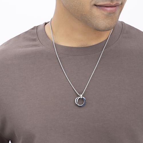 Image of Aaishwarya Stainless Steel Blue & Silver-Tone Tri-Circle Pendant Necklace for Men | Waterproof, Anti-Tarnish