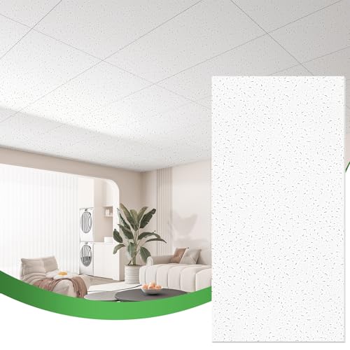 Image of Art3d 24 inchx48 inch Stucco Printed Drop Ceiling Tiles, 2x4ft Decorative PVC Ceiling Tiles for Home, Office, Restaurant and Gym, Covering 80 Sq.,ft, 10 Pack, White