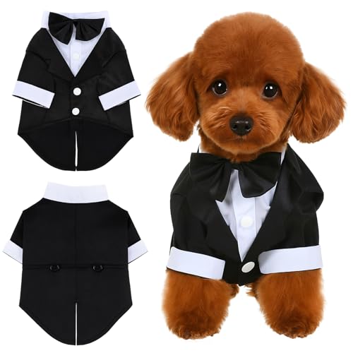 Dog Tuxedo, Dog Tuxedo Suit with Bow Tie, Pet Tuxedos for Small Dogs and Cats, Pet Wedding Attire Dress Up, Doggy Prince Bow Tie Shirt, Doggy Gentleman Apparel for Halloween, Engagement and Christmas