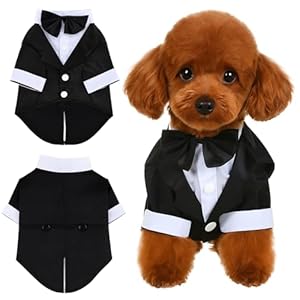 Dog Tuxedo, Dog Tuxedo Suit with Bow Tie, Pet Tuxedos for Small Dogs and Cats, Pet Wedding Attire Dress Up, Doggy Prince Bow Tie Shirt, Doggy Gentleman Apparel for Halloween, Engagement and Christmas