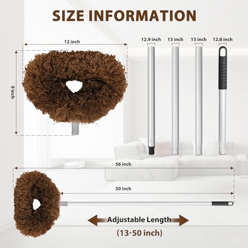Image of Ceiling Fan Cleaner Duster High Ceiling Extended Fan Blade Cleaner from 13 to 50 Inch Reusable Microfiber Ceiling Fan Duster with Extension Handle for Furniture Bookshelves Wall Door (Brown)