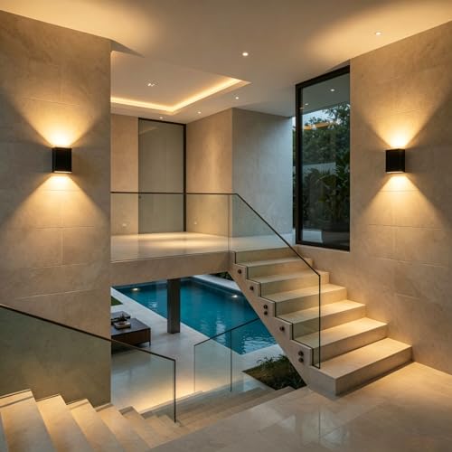 Image of Up and Down Wall Lights for Bedroom LED Wall Lights, 6.3'' Mordern Porch Light, IP65 Waterproof Wall Lamp 10%-100% Dimmable, 120-277V, 15.5W 3000K CRI90+ (Black)