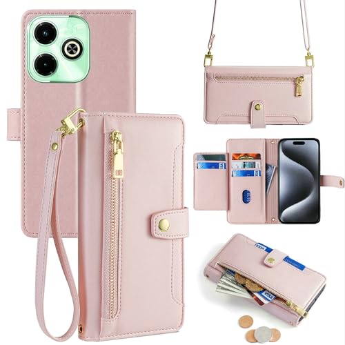 Housse Infinix Hot 40i antichoc résout le manque de place étui portefeuille rose