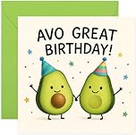 Avo Great Birthday Card for Best Friend, For Men Women Him Her, Avocado Pun Joke Humour Bday Gift - Square, Blank Inside with Premium Envelope
