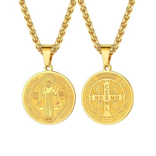 U7 Saint Michael Necklace for Men,Stainless Steel/18K Gold Plated St Michael Archangel/Saint Benedict/Saint Christopher Pnedant Amulet Necklace for Me