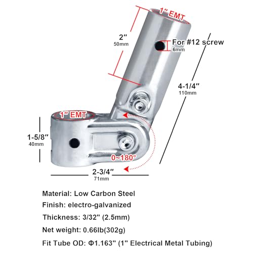 Fanmao 4 Sets Adjustable Angle Pipe Clamp Connector for 1\" EMT Structural Pipe Fitting, 3/32\" Thick