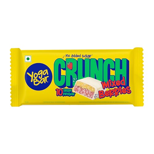 Image of Yogabar Crunch Mixed Berries Protein Bar | No Added Sugar | 10g Protein | High Fibre | Gluten Free Snack | 50g each, Pack of 1