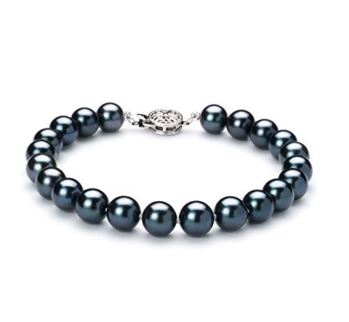 Black 7.5-8Mm Aa Quality Japanese Akoya 925 Sterling Silver Cultured Pearl Bracelet For Women-7 In Length #TOP19