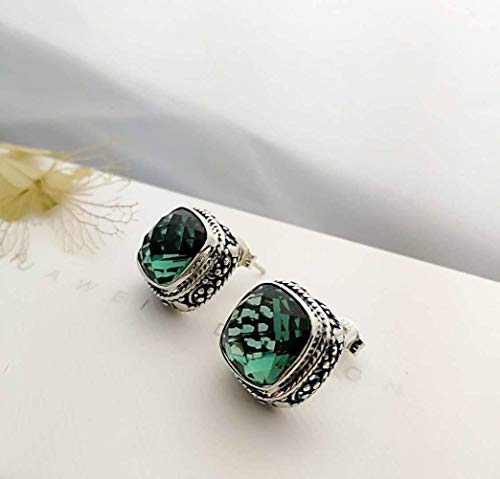 Boucles d'oreilles s925 hypoallergéniques cristal vert style chinois anti-ternissement