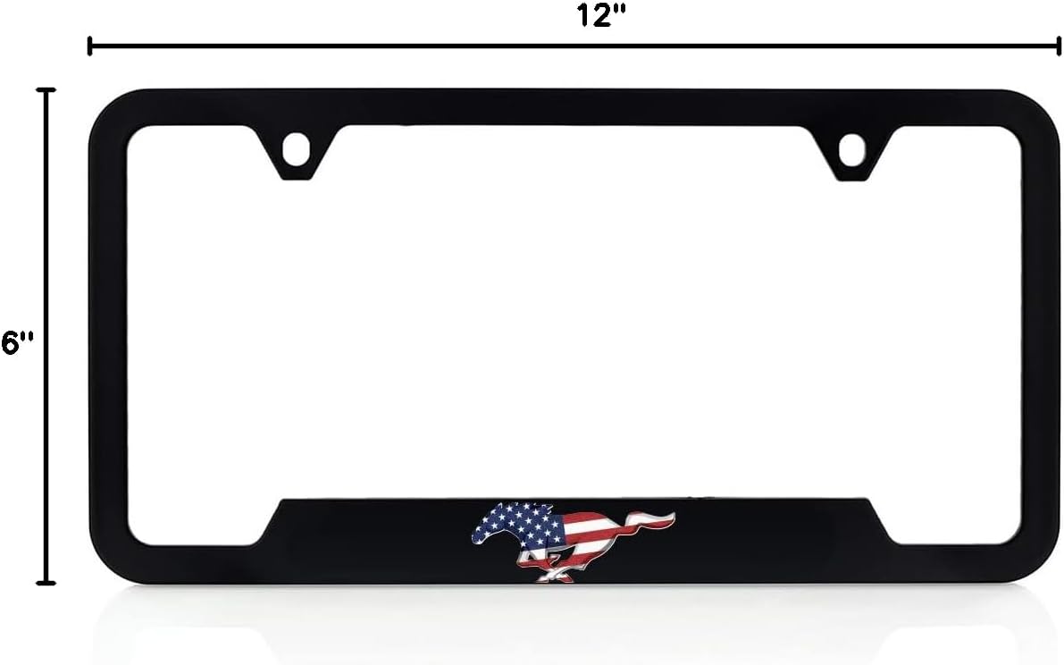 Ford Mustang Patriotic UV Printed Black ABS Plastic License Plate Frame Holder