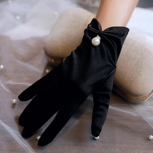 Satins Gloves Evening Gown Gloves with Pearls2