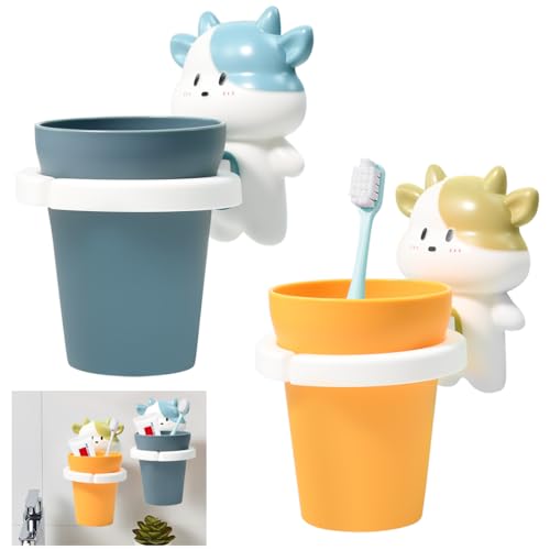 Zuxbolf 2 Pz Porta Spazzolini con Animali,Porta Spazzolino Bambini,Bicchiere Porta Spazzolino Facilmente Applicato su Qualsiasi Superficie Liscia