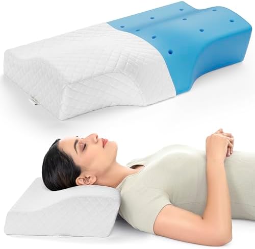 FOVERA Memory Foam Cervical Pillow | Orthopedic Contour Neck Support Pillow for Sleeping, for Neck and Shoulder Pain, Dual Height (20 x 12 x 4 Inch, White Jacquard Cover, Pack of 1)