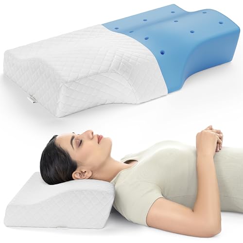 FOVERA Memory Foam Cervical Pillow | Orthopedic Contour Neck Support Pillow for Sleeping, for Neck and Shoulder Pain, Dual Height (20 x 12 x 4 Inch, White Jacquard Cover, Pack of 1)