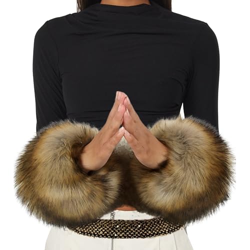 HOMEYEAH Faux Fur Cuffs Arm Leg Warmers Furry Wrist Cuff Warmer Halloween Decorations Costumes For Women