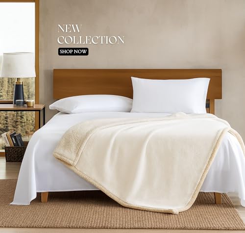 Image of VAS COLLECTIONS Premium Sherpa Flannel Blanket | 460 GSM Ultra-Soft Plush Heavyweight Blanket | Warm & Cozy Winter Comforter for Bedroom - (Off White, 58x88 Inches, Single (2300 g))