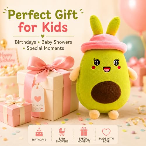 Image of Avocado Soft Toy 30cm with Bunny Ears Cap