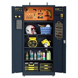 VCGGAIP Werkzeugschrank mit 2 Türen und 4 verstellbaren Regalen,Umweltfreundliche Pulverbeschichtung,Metallschrank Abschließbar für Garage,Keller,Fitnessstudio 180 cm x 80 cm x 40 cm (Dunkelgrau)