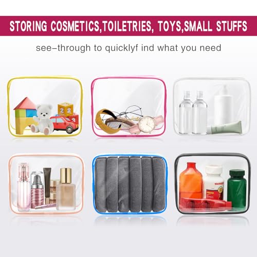 6 Pack Toiletry Bag Makeup Bag Cosmetic Bag, TSA Approved Clear Travel Toiletry Bag wih Zippers, Quart Size Travel Makeup Cosmetic Bag for Women Men, Carry on Airport Airline Compliant Bag, 6 Colors4