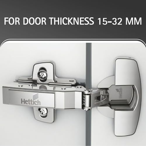 Image of Hettich Sensys 8631i Soft Close 16 Crank Thick Door Hinge with Mounting Plate | Nickel Plated | 95 Opening for 15-32mm Overlay Doors | Screw-On | 1 Year Surface Warranty | Pack of 1 (2 Hinges)