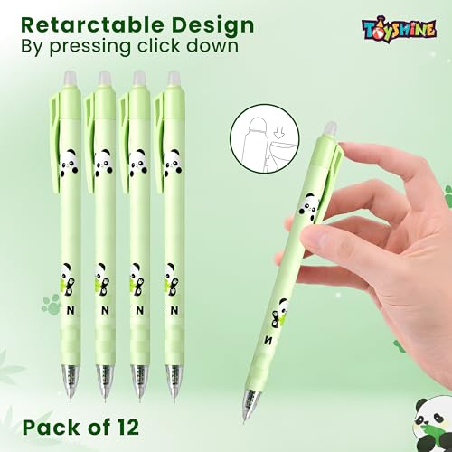 Image of Toyshine 12 Pc Panda Theme Stylish Retractable 0.5mm Erasable Gel Pen | Smooth Writing Blue Ink | Refillable Erasable Pen | Cute Kawaii Stationery for Kids, School & Birthday Return Gifts