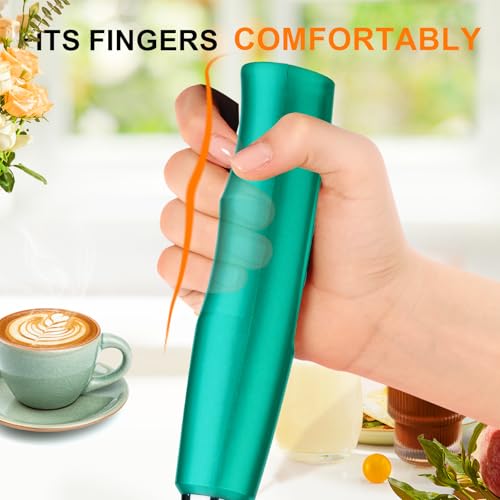 Image of YUSWKO Turquoise Handheld Milk Frother Wand for Coffee, Rechargeable Electric Whisk with 3 Heads 3 Speeds Drink Mixer Coffee Frother For Latte, Cappuccino, Hot Chocolate, Egg