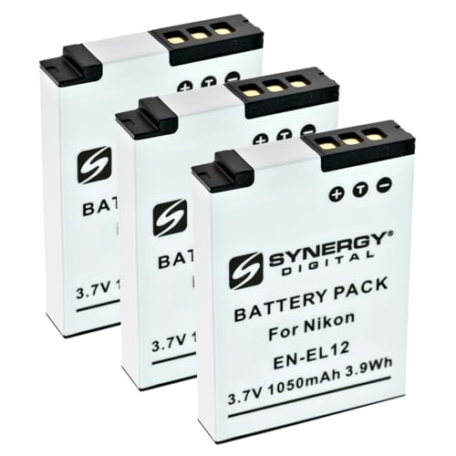 Synergy Digital Camera Batteries, Compatible with Nikon Coolpix S9400 Digital Camera, (Li-ion, 3.7V, 1050 mAh), Replacement for Nikon EN-EL12 Battery, Pack Includes: 3 x SDENEL12 Batteries