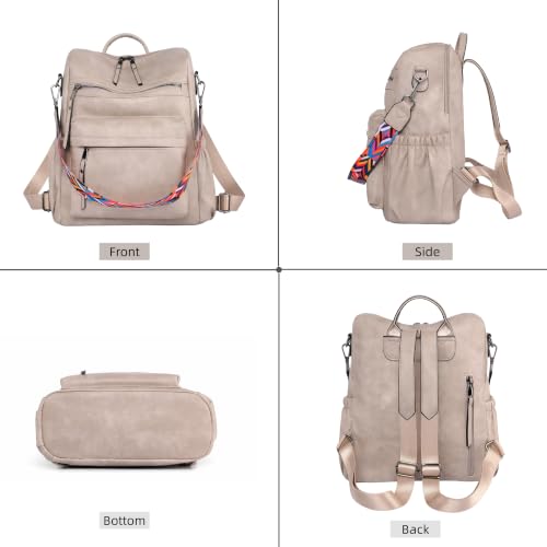 Image of Dora & Liz Womens Backpack Purse Leather Backpack Purse for Women Travel Fashion Backpack Designer Ladies Shoulder Bags (Taupe)