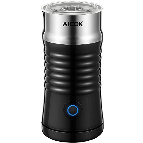 Milk Frother Aicok, Double Wall Electric Milk Steamer with Hot or Cold Milk Foaming Functions, Strix Controller, Silent Operation, Non-Stick Coating, Milk Warmer, for Making Latte, Cappuccino, Black