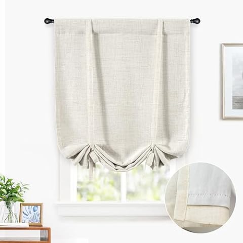 DriftAway Double Layer Linen Blackout Tie Up Curtains Thermal Insulated Fully Lined Balloon Roman Shade Bathroom Window Adjustable Rod Pocket for Small Window 31 Inch by 47 Inch Light Linen Cover