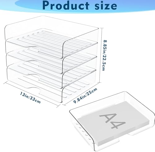 LATERN 4 Stück Papier Organizer Briefablagen, Acryl Stapelbare A4-Papierablage Transparenter Dokumentenhalter Schreibtisch Organizer für Bücher Notizen Papier Zuhause Büro Schule Organisieren