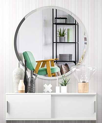 Ushower 24" Round Frameless Wall Mirror With Beveled Edge - Circle Mirror For Bathroom & Vanity, Elegant & Simple Look #TOP6