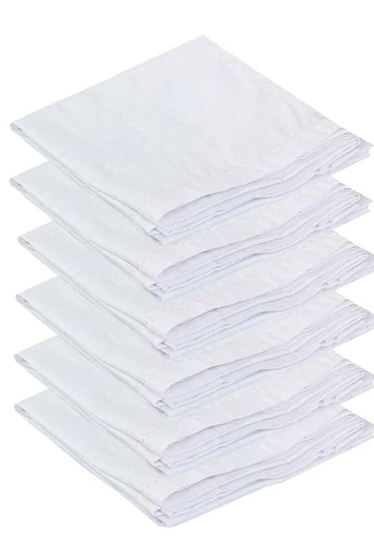 100% Cotton Premium Collection Plain Handkerchief|Easy Wash & Premium Cotton Fabric|Plain & Solid Color (Pack of 6) (White)-image-32
