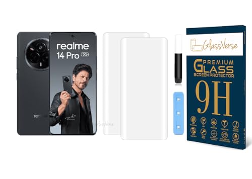 Image of GlassVerse 14 Pro UV Tempered Glass Screen Protector. Pack Of 2 | 3D Curved Edge | 9H Hardness | Full UV Glue with UV Light | Anti-Scratch | Case Friendly | HD Clear. (6.77 Inches)