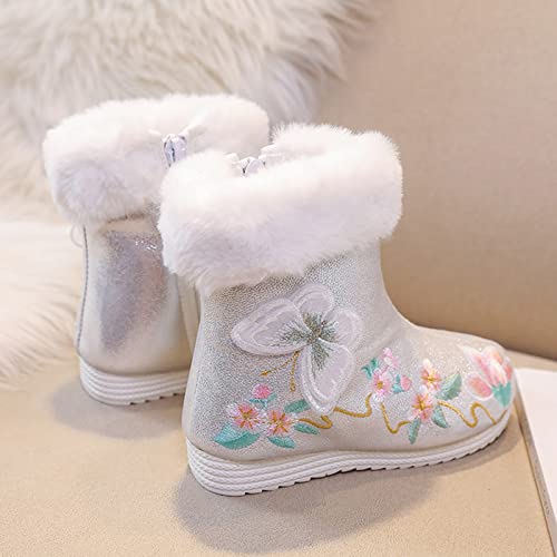 Breathable Boots 3 to 13 Years Girls Shoes Butterfly Embroidered Warm Cotton Boots Embroidered Boots National Boots4