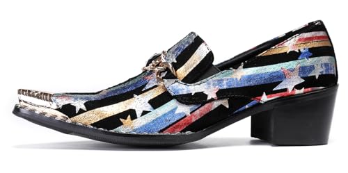 Santimon Mens Loafers Disco Party Dress Casual Slip On Shoes Metal-Tip Toe Leather Penny Loafers Western Fashion Ballroom Wedding Prom Tuxedo Shoes for Men2