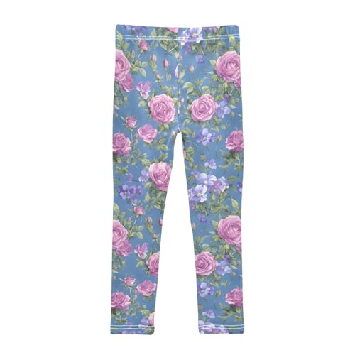 Vintage Floral Girls Leggings Ultra Soft Compression Yoga Gym Pants for Kids 4-10T2