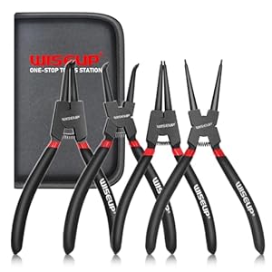 WISEUP Circlip tang, 170 mm gebogen/rechte interne en externe tangen, industriële koolstofstalen tangenset, antislip en zweetbestendige ergonomische handgreep kleine tang