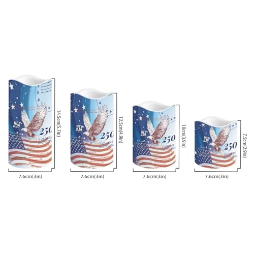 Image of American Flag Electric Candles Bald Eagle Independence Day Flameless LED Candles Battery Operated with Remote 250th Anniversary Flickering Candle for American Holiday, 4 Pack