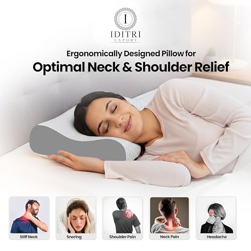 Image of Ergonomic Cervical Pillow, Memory Foam Contour for Sleeping Neck and Shoulder Pain Relief, Breathable Grey Jacquard Cover, 60 x 35 x 12 cm Orthopedic Therapy Bedding Support Item