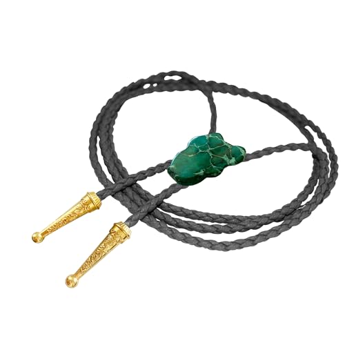 Image of Daisy Del Sol Gemstone Bolo Tie Braided Vegan Faux Leather Natural Stone Gold Handmade Necklace Adjustable Boho Western Jewelry