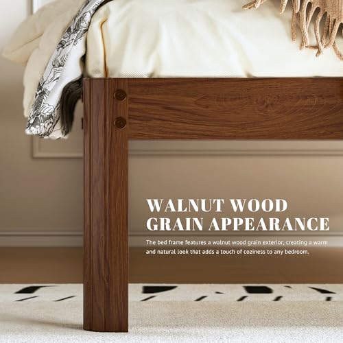 Bosrii RZY70X-14 Serenity Series Walnut Grain Queen Size Metal Bed Frame thumb #3