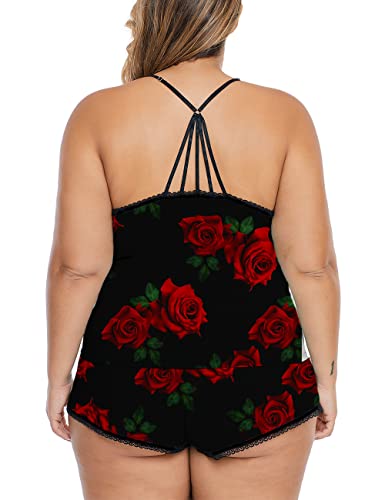 Image of Women Plus Size Pajamas Cami Shorts Set Nightwear Sexy Lace Lingerie Sleepwear