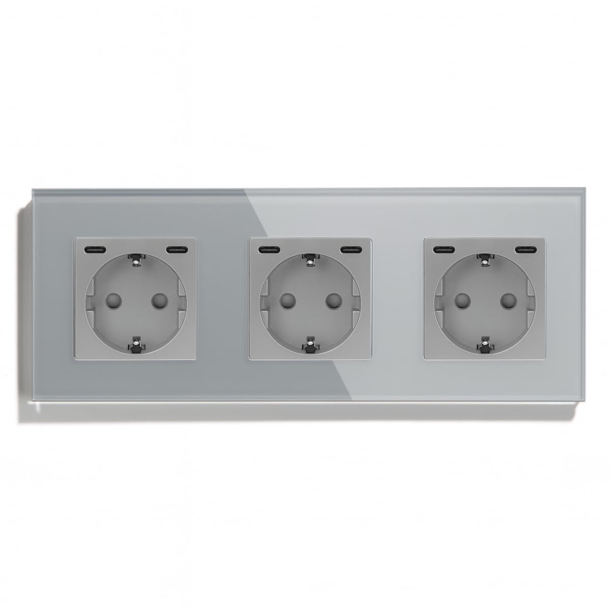 Triple prise - Gris - USB C+C 20W - Verre cristal | Charger deux appareils simultanément
