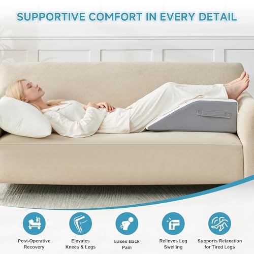 Image of Yojoker Leg Elevation Pillows for Swelling, Memory Foam Wedge Pillow for Legs Blood Circulation, Leg Elevation Pillows for After Surgery, Knee Wedge Pillow for Sleeping Back Hip Ankles Relief Grey