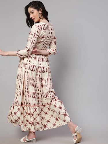 Image of Daevish Women's New Rayon Printed Tie-up Waist V Neck Flared Maxi Dress | Women Flared Dress