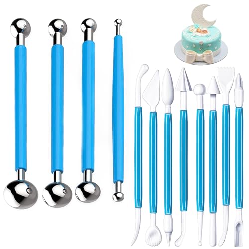 12-Piece Cake Decorating Tools Set - Various Sizes for Fondant, Sugarcraft, and Modelling Chocolate (Blue)